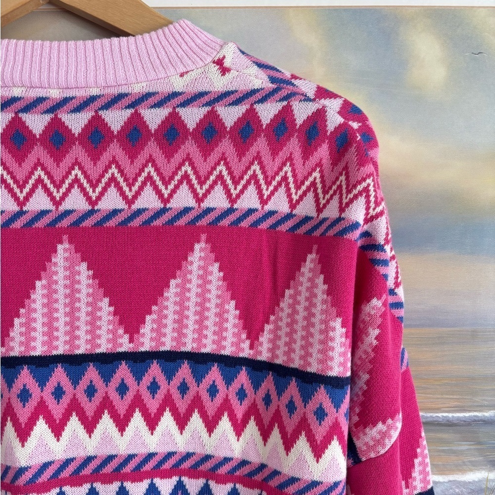 CRAS MILLO KNIT ORGANIC COTTON SWEATER Flare Sleeves Multicolor Retro - Picture 10 of 12